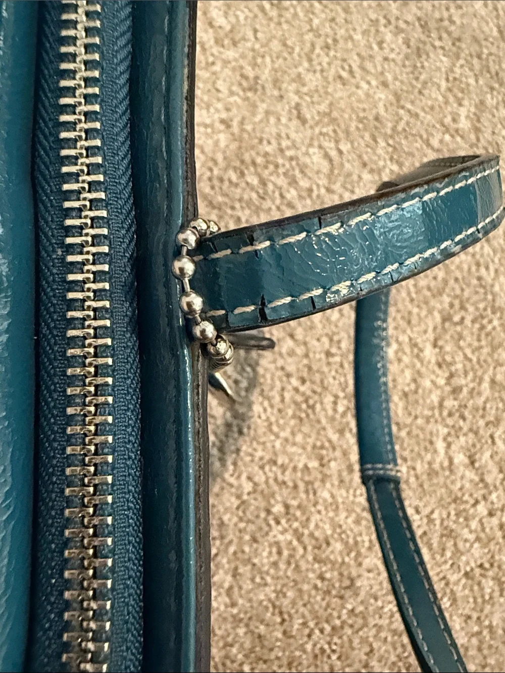 COACH factory F20429 Signature Sateen Tote Shoulder Bag in Teal Blue Metallic
